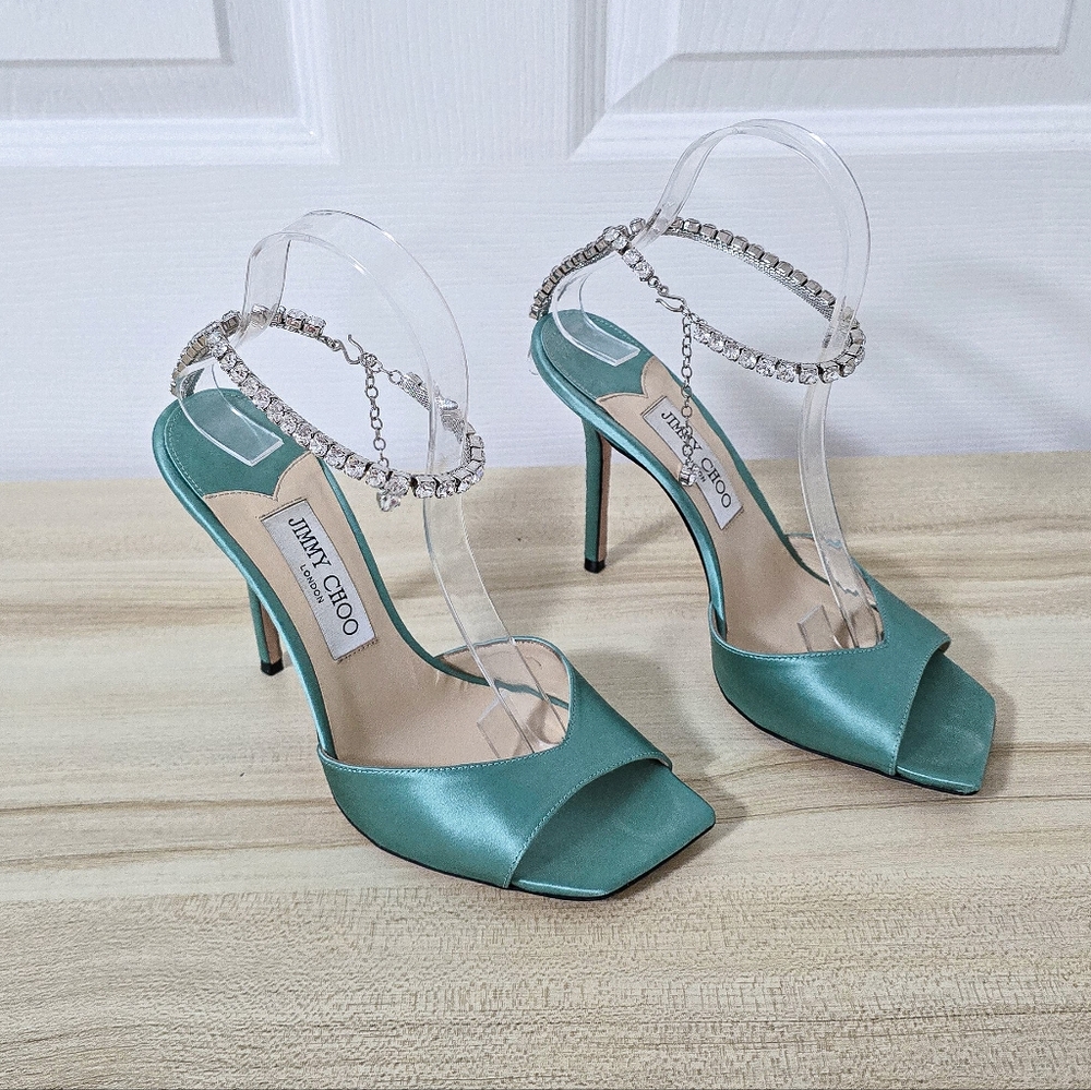 Jimmy Choo Saeda 100 Satin Crystal Embellished Sandals Size 39/9 - Picture 16 of 16